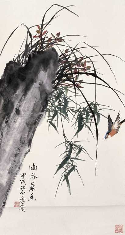 乔木 甲戌（1994年）作 花鸟 立轴